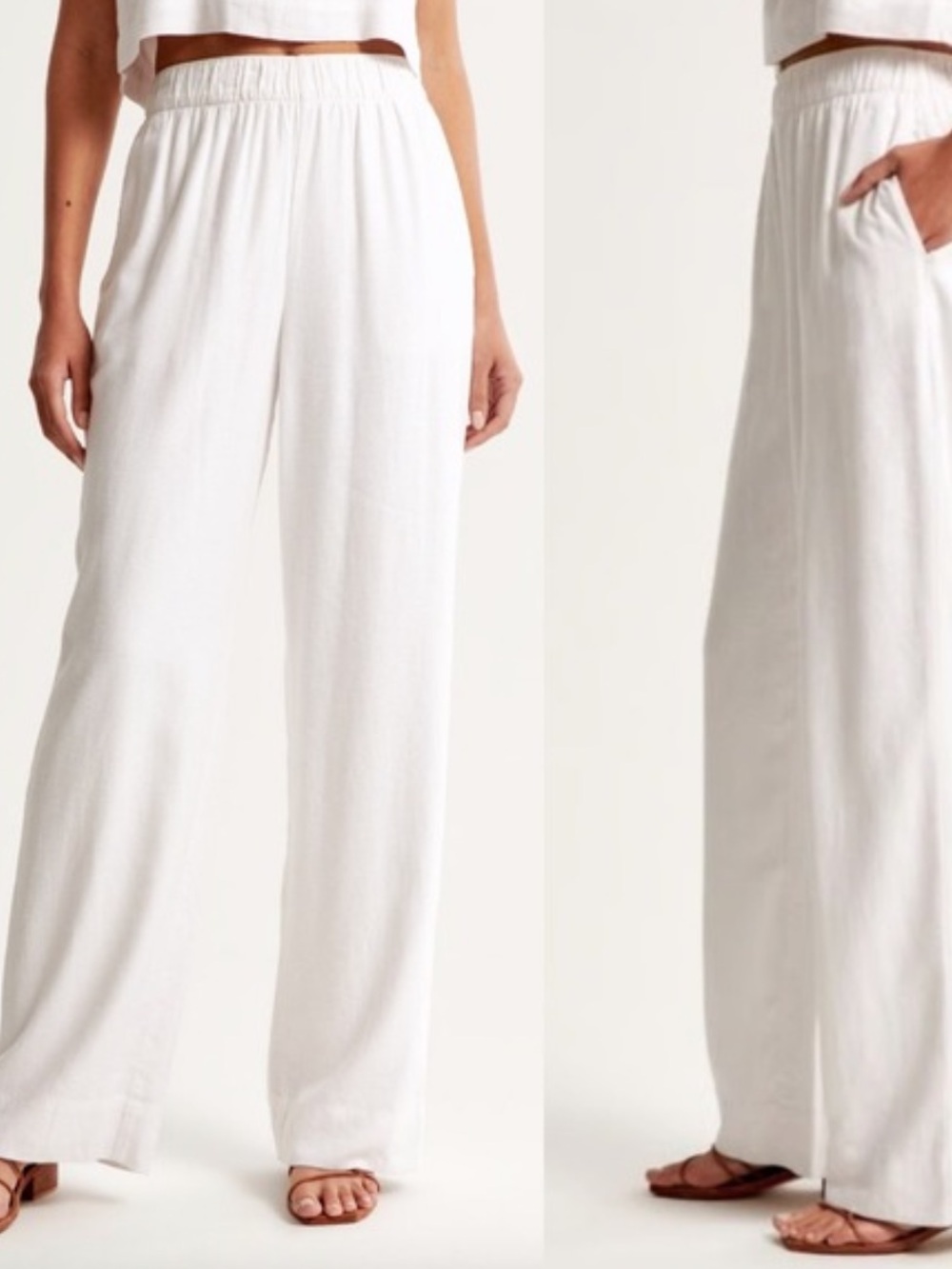 🤍 Abercrombie & Fitch White Linen Blend Pull On Pants Medium L Wide Leg